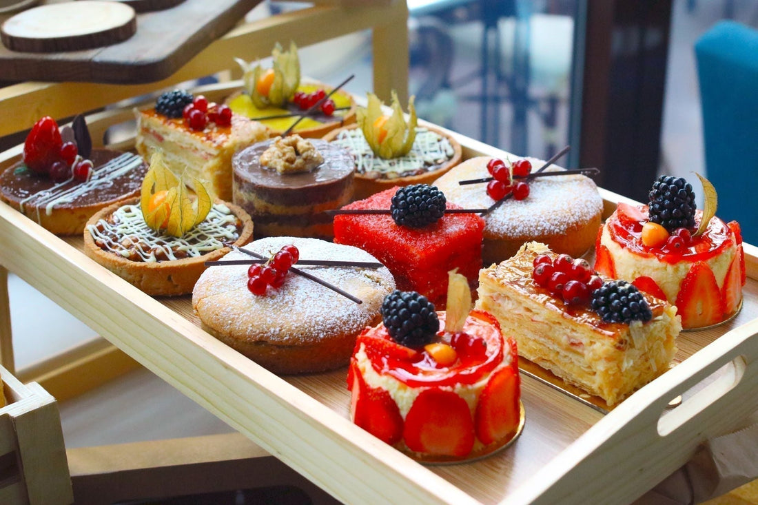 Assorted desserts and sweet treats on display